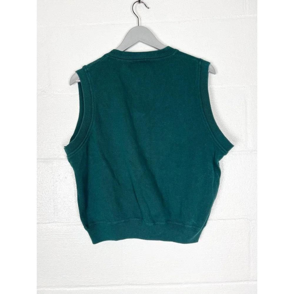 Masters Collection Mens Green Cotton V-Neck Golf Sweater Vest Logo Size Medium